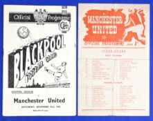 1950/51 Manchester United reserves v Blackpool reserves (26 August) and Blackpool reserves v