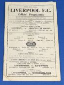 1945/46 Liverpool v Manchester United league programme 16 February 1946, single sheet; fold, reverse