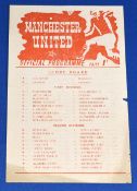 1951/52 Manchester United reserves v Wolverhampton Wanderers reserves single sheet 5 April 1952;