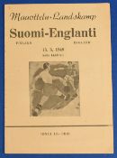 1948-49 Finland v England Football Programme signed by Bert Williams B International Match Very Rare