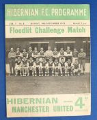 1955/56 Hibernian v Manchester United friendly match programme at Easter Road 19 September 1955,