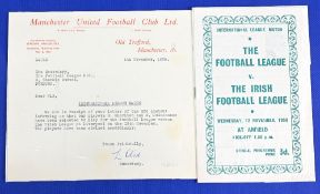 1958 Manchester United FC Ltd. Official letter dated 4 November 1958 to the Football League