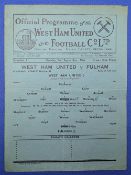 1946/47 1st home match after WW2 West Ham Utd v Fulham Div. 2 2nd September 1946; single sheet,
