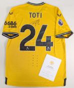 2023-24 Wolverhampton Wanderers FC Home Pro Toti Gomes Signed Replica Football Shirt, short sleeve