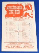 1952/53 Manchester United reserves v Leeds United reserves single sheet 1st November 1952; team