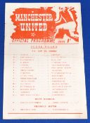 1951/52 Manchester United reserves v Burnley reserves single sheet 2nd February 1952; slight crease,