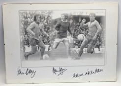 Signed Everton Print the Trinity Colin Harvey Alan Ball and Howard Kendall - in clip frame - size #
