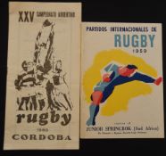Scarce 1959 Argentina v the Junior Springboks Rugby Programme: Compact but packed and attractive
