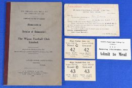Wigan RLFC memorabilia to include a 1955 Memorandum and Articles of Association, a 1955 Ernie