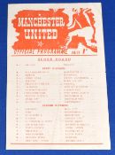 1952/53 Manchester United reserves v Aston Villa reserves single sheet 4 October 1952; slight