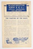 1945/46 Manchester City v Manchester United league match programme 4 pager, 13 April 1946; fold kept