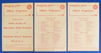 1956/57 Manchester United reserves home match programmes to include Derby County, Barnsley,