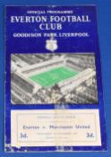 1957/58 Everton v Manchester United league match programme 4 September 1957 at Goodison, scarce