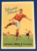 1952/53 Div. 1 Football Fixtures for Manchester United also Manchester City, 4 page card by Player’s