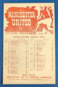 1945/46 Manchester United v Chesterfield league programme single sheet 8 September 1945; small