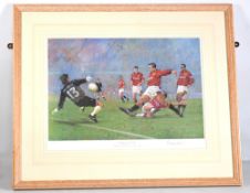 Manchester United v Aston Villa Going for Goal Craig Campbell signed Football Print, with eclectic