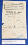 1944-45 Northampton Town v Walsall 4/11/44 at The County Ground team changes in pencil slight nick
