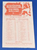 1946/47 Manchester Utd reserves v Derby County reserves programme 19 October 1946 at Old Trafford,