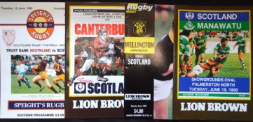 1990 Scotland in New Zealand Rugby Programmes (4): v Southland, Canterbury, Wellington and Manawatu.