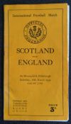 1939 Scotland v England Rugby Programme: Last Calcutta Cup (or any) clash before WW2. A little