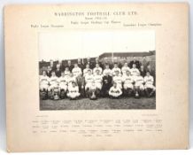 1953-54 Warrington Rugby League Team Photograph: cup winners mounted on card with printed team names