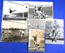 Selection of match action Manchester United b&w in photographs generally 1958/59 v Leeds Utd (