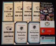 1954-93 Barbarians v Tourists Rugby Programmes (9): v NZ 54, 67, 74, 76, 78 and 93; v Australia