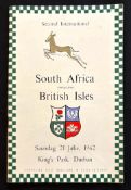 1962 British and I Lions 2nd Test Rugby Programme: Neat colourful A5 issue from the 3-3 draw at
