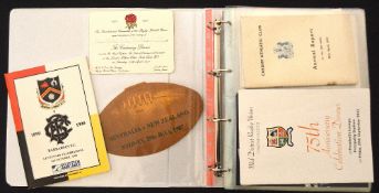 Mostly 1980s on Rugby Dinner Menus (Qty): A bulging lever arch folder of polypockets and sleeves