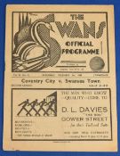 1938-39 Coventry City v Swansea Town 3/12/38 at Vetch Field Ground no team changes good clean