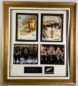 2011/2015 NZ Rugby World Cup Winners Signed Display: Brown framed, mounted and glazed, smart 36” x