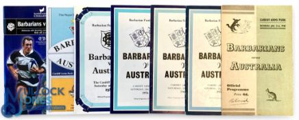 Barbarians v Australia Rugby Programmes (7): 1948, 1958, 1967, 1976, 1982 (off - snow!), 1988 and