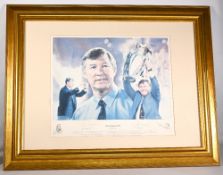 Manchester United Sir Alex Ferguson autographed lithograph Print, signed by Alex Ferguson and artist