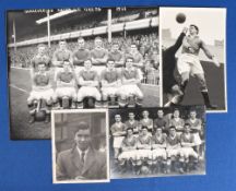 1955/56 b&w photos of Manchester United team 6” x 4 ¼” at Old Trafford, 9 ¾” x 7 ¾” at Villa Park,