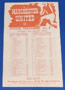 1948/49 Manchester United reserves v Bury reserves programme at Old Trafford 2nd April 1949,