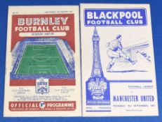 1957/58 Blackpool v Manchester United Div. 1 programme 9 September 1957; Burnley v Manchester Utd