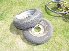 Two Ifor Williams wheels (five stud) and tyres - 155\70 R12.
