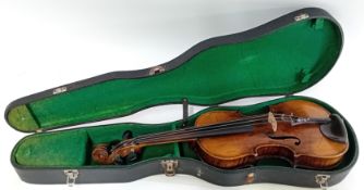 A 19th/20th century violin, marked on reverse HOPE (possibly changed from HOPF), striped wood