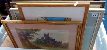 A collection of eleven pictures, to include various watercolours of rural, urban, and dockside