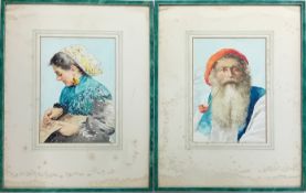 Gianni (19th/20th century Italian), a pair of watercolour portraits, one of an old lady in