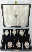 A cased set of six silver teaspoons, hallmarked Sheffield 1963 maker Cooper Brothers and Sons, in