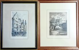 A collection of four architectural prints, together with an equine print and two botanical