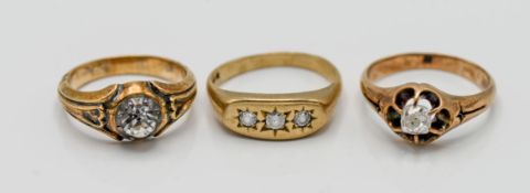 An antique 15ct gold diamond ring together with two other diamond set rings (3)
