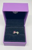 Gemporia, a 9k gold Tsavorite Garnet and pink Tourmaline ring, size S, with certificate of