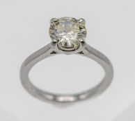 A platinum set single stone diamond ring, centre stone round brilliant cut, approx 1.55ct, size M.