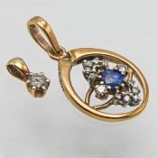 A sapphire diamond abstract design pendant (not hallmarked) together with a single stone diamond set