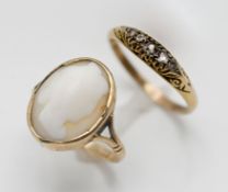 A 9ct gold cameo ring, approx 3g together with a small 18ct diamond set ring, approx 2.7g