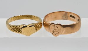 Antique 15ct heart motif ring, approx 3g together with another similar ring (not marked) 2.6g (2)