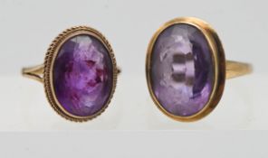 Two large 9ct amethyst set rings, approx 11.9g