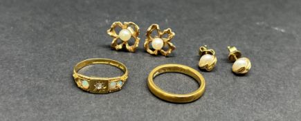 A 22ct gold wedding band ring approx 5g, 18ct gold opal and diamond ring approx 2.3g together with